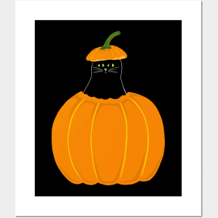 Black Cat In Halloween Pumpkin Posters and Art